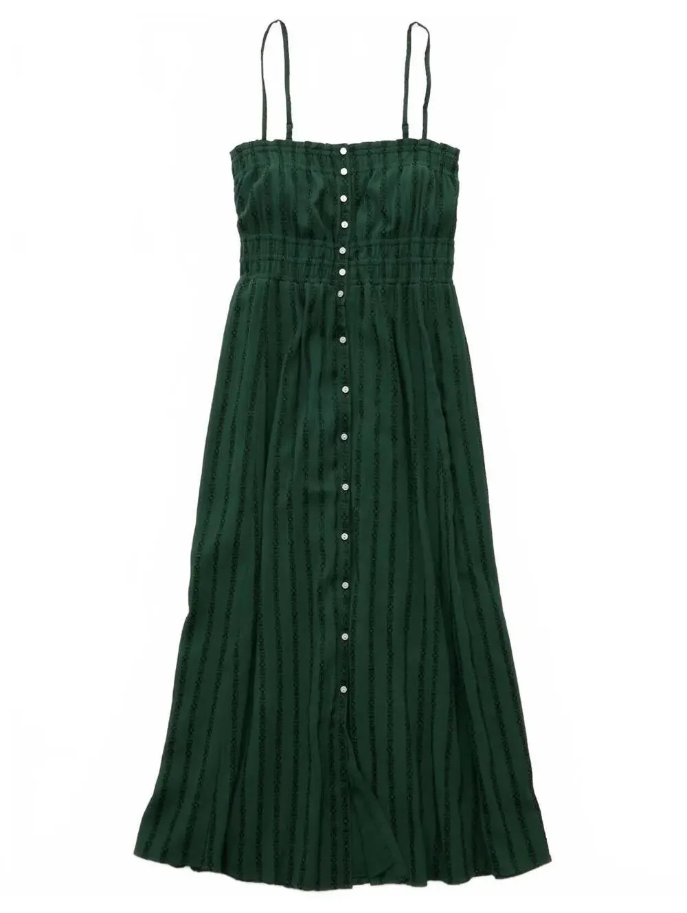 AE Ruched Button-Up Midi Dress American Eagle Green Black Small